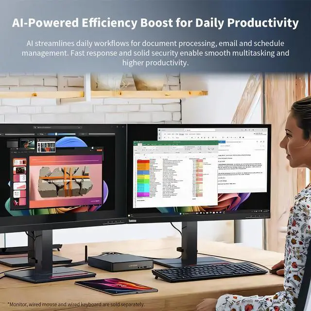 Alt view image 3 of 7 - Lenovo ThinkCentre Neo 55q Business MFF Desktop, AMD Ryzen 5 220, 16GB DDR5, 512GB SSD, Wi-Fi 7, Support 3-Monitor 4K, HDMI, DP, Wired KB & Mouse, Windows 11 Pro