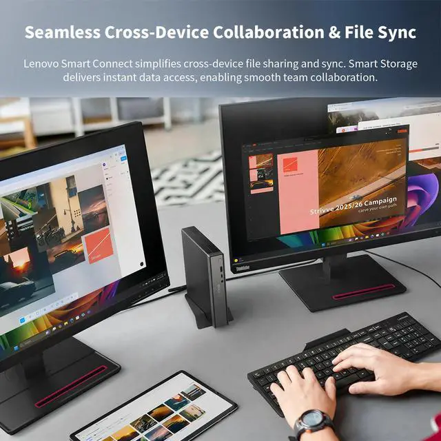 Alt view image 6 of 7 - Lenovo ThinkCentre Neo 55q Business MFF Desktop, AMD Ryzen 5 220, 16GB DDR5, 512GB SSD, Wi-Fi 7, Support 3-Monitor 4K, HDMI, DP, Wired KB & Mouse, Windows 11 Pro