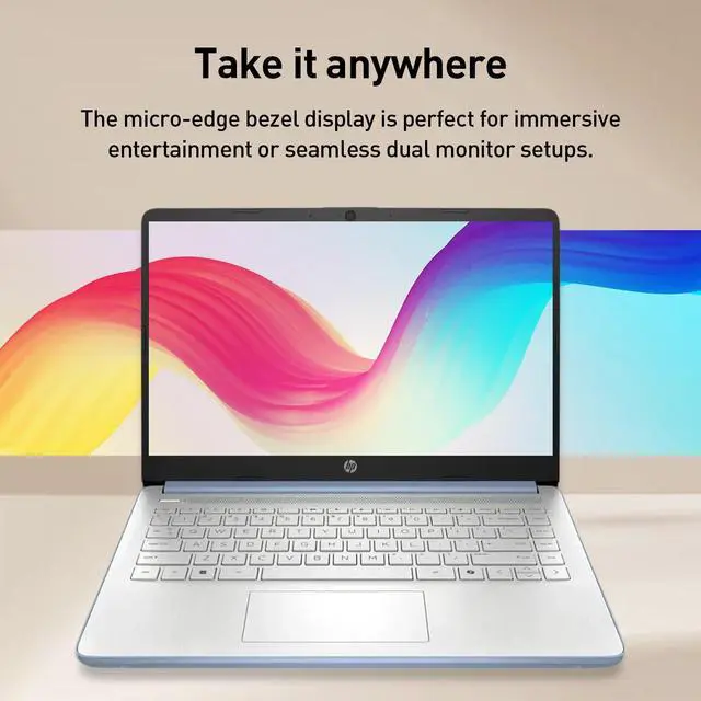 Alt view image 6 of 7 - HP dq6012dx 14" Laptop, Intel N150 Processor (Up to 3.6GHz), 4GB RAM, 128GB eMMC Storage, 14-inch Micro-Edge Display, Wi-Fi 6, Webcam, HDMI, Windows 11 Home in S Mode, Blue, Bundle PCO Cooler (Blue)