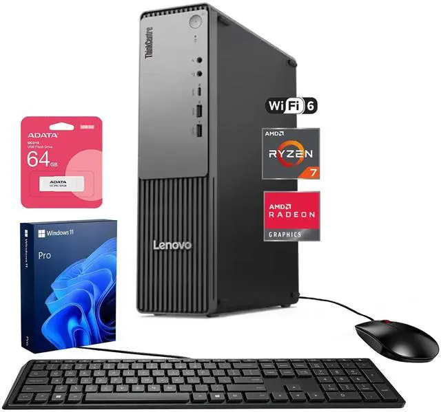 Main image of Lenovo ThinkCentre Neo 55s SFF Business AI Desktop, AMD Ryzen 7 250 (up to 5.10 GHz), 64GB DDR5, 1TB SSD, Wi-Fi 6, DP, Support 2-Monitor 4K, Wired KB & Mouse, Win 11 Pro, Flash Drive Bundle