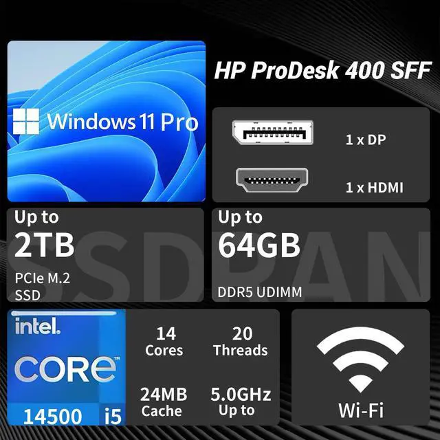 Alt view image 2 of 7 - HP ProDesk SFF Desktop PC, 14th Gen Intel Core i5-14500, 8GB DDR5, 512GB SSD, Up to Three Displays Support, DisplayPort, Type-C, HDMI, Wi-Fi, Windows 11 Pro, Small Form Factor Business Computer