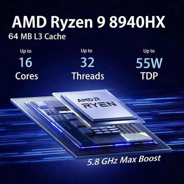 Alt view image 4 of 7 - HP Omen RTX 5070 Gaming Laptop, 16.1" WQXGA 240Hz, AMD Ryzen 9 8940HX, 32GB DDR5 RAM, 1TB SSD, RGB Backlit KB, Low Blue Light, Bundle with Thunderobot 7 in-1 USB-C Hub, Black, Windows 11 Home