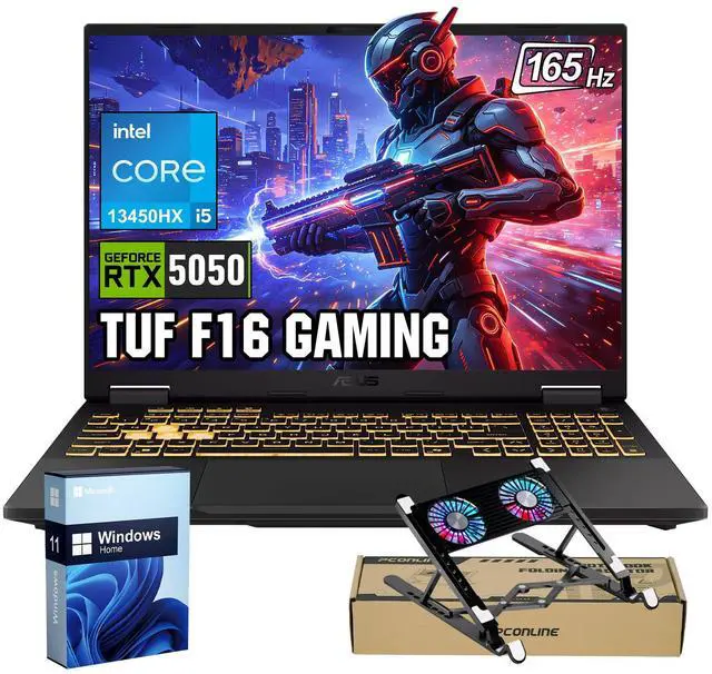 Main image of ASUS TUF Gaming F16 Gaming Laptop, Intel Core i5-13450HX, 16" FHD+ 165Hz Anti-Glare Display, GeForce RTX 5050, 32GB DDR5, 2TB SSD, RGB Backlit KB, IR Camera, HDMI, Windows 11 Home, w/Bundle