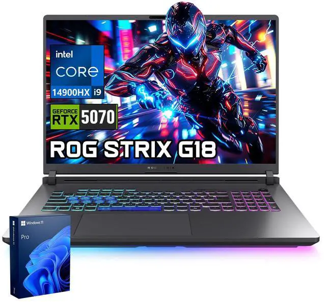 Main image of ASUS ROG Strix G18 Gaming Laptop, 18" FHD+ IPS Display, Intel Core i9-14900HX, GeForce RTX 5070, 64GB DDR5, 1TB SSD, 4-Zone RGB Backlit, HDMI, Wi-Fi 7, Windows 11 Pro