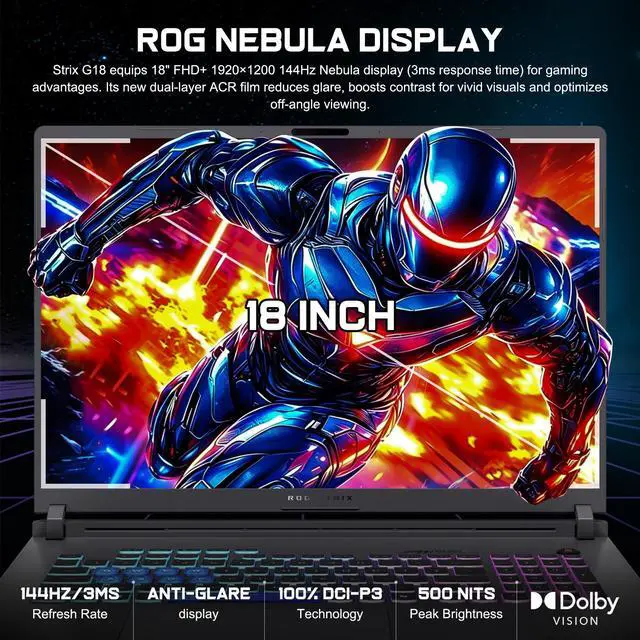 Alt view image 5 of 7 - ASUS ROG Strix G18 Gaming Laptop, 18" FHD+ IPS Display, Intel Core i9-14900HX, GeForce RTX 5070, 64GB DDR5, 1TB SSD, 4-Zone RGB Backlit, HDMI, Wi-Fi 7, Windows 11 Pro