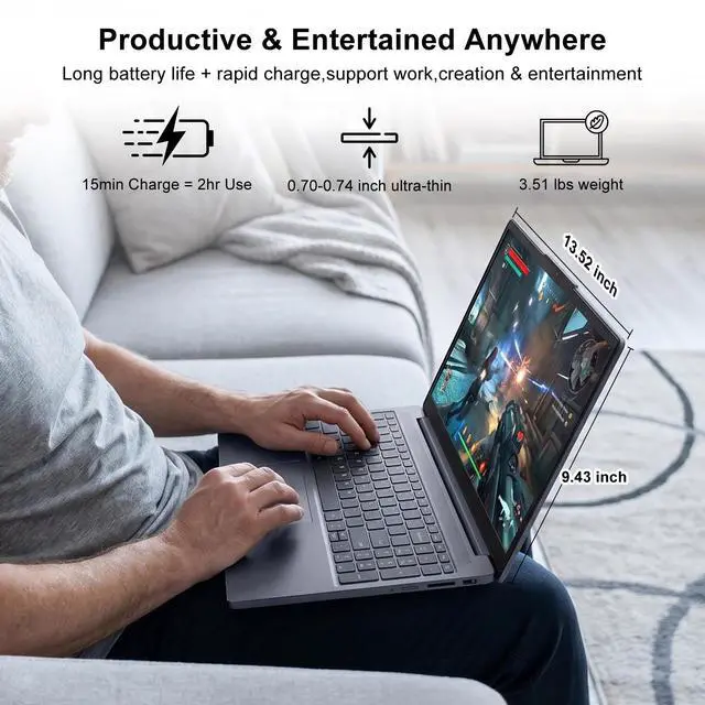 Alt view image 6 of 7 - Lenovo IdeaPad Slim 3 15.3" FHD+ Touchscreen Laptop, Latest Gen AMD Ryzen 7 170(>Ryzen 7 7730U), Radeon 680M Graphics, 16GB DDR5, 512GB SSD, Wi-Fi 6, Numeric Keypad, Windows 11 Home, Grey