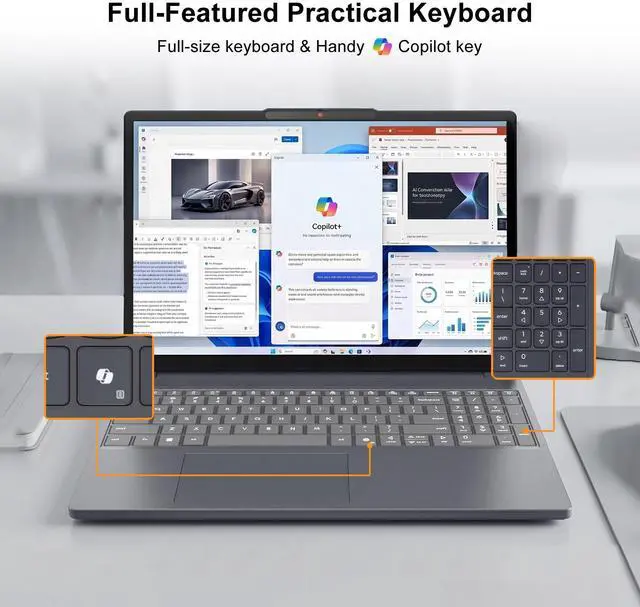 Alt view image 7 of 7 - Lenovo IdeaPad Slim 3 15.3" FHD+ Touchscreen Laptop, Latest Gen AMD Ryzen 7 170(>Ryzen 7 7730U), Radeon 680M Graphics, 16GB DDR5, 512GB SSD, Wi-Fi 6, Numeric Keypad, Windows 11 Home, Grey