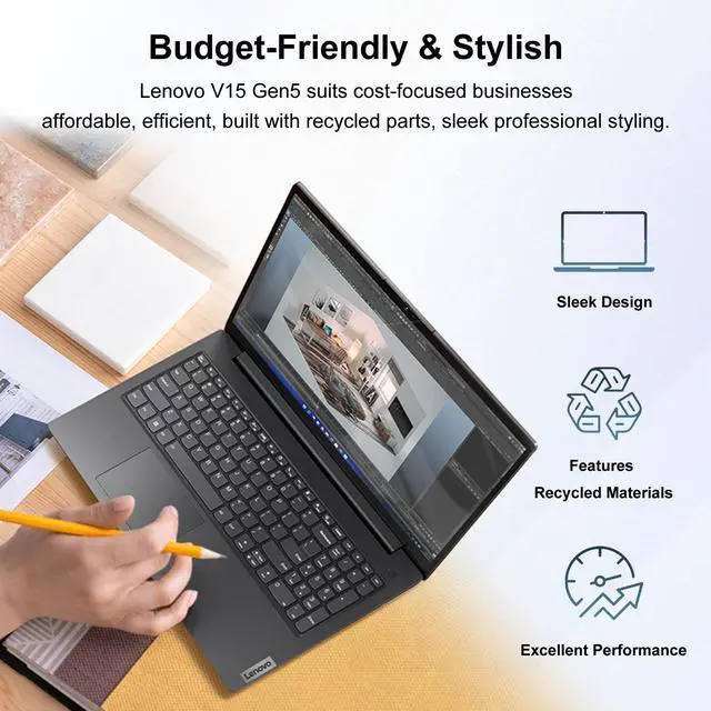 Alt view image 4 of 7 - Lenovo V15 Gen 5 15.6 FHD Business Laptop, 8GB DDR5 RAM, 512GB Storage, Intel Core i3-1315U, Windows 11 Pro, RJ-45, AI Copilot Key, Webcam w/Shutter, Security Chip Discrete TPM 2.0, Black