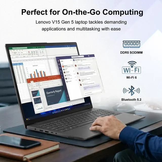 Alt view image 3 of 7 - Lenovo V15 Gen 5 15.6 FHD Business Laptop, 8GB DDR5 RAM, 512GB Storage, Intel Core i3-1315U, Windows 11 Pro, RJ-45, AI Copilot Key, Webcam w/Shutter, Security Chip Discrete TPM 2.0, Black