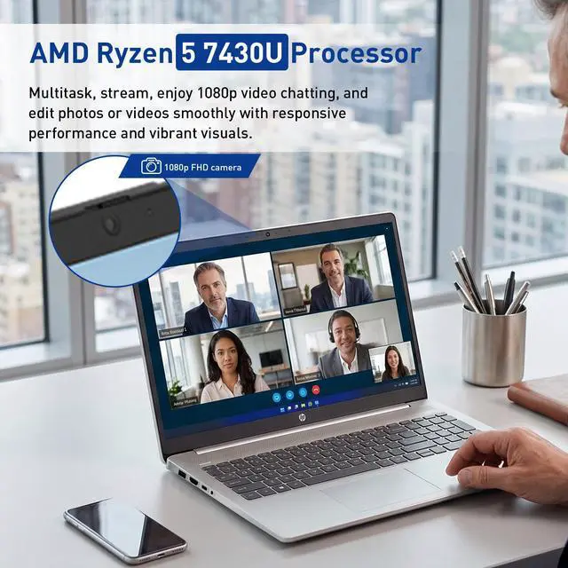 Alt view image 3 of 6 - HP 17.3 FHD IPS LED Anti-Glare 300 nits Laptop, AMD Ryzen 5 7430U 6-core CPU, 8GB RAM, 256GB Storage, Webcam w/Shutter, Microsoft Copilot Key, Wi-Fi 6, BT 5.4, Windows 11 Home