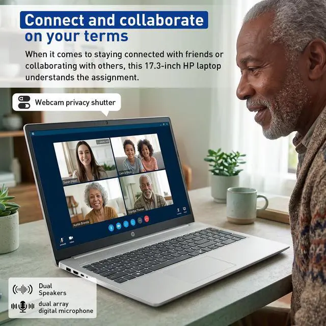 Alt view image 4 of 6 - HP 17.3 FHD IPS LED Anti-Glare 300 nits Laptop, AMD Ryzen 5 7430U 6-core CPU, 8GB RAM, 256GB Storage, Webcam w/Shutter, Microsoft Copilot Key, Wi-Fi 6, BT 5.4, Windows 11 Home