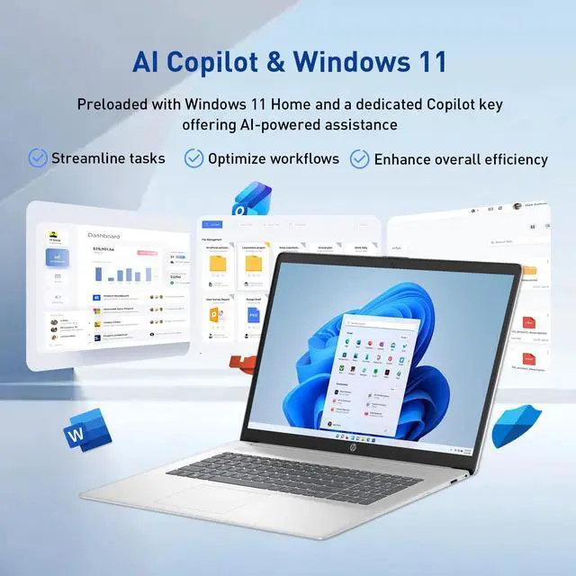 Alt view image 5 of 6 - HP 17.3 FHD IPS LED Anti-Glare 300 nits Laptop, AMD Ryzen 5 7430U 6-core CPU, 8GB RAM, 256GB Storage, Webcam w/Shutter, Microsoft Copilot Key, Wi-Fi 6, BT 5.4, Windows 11 Home