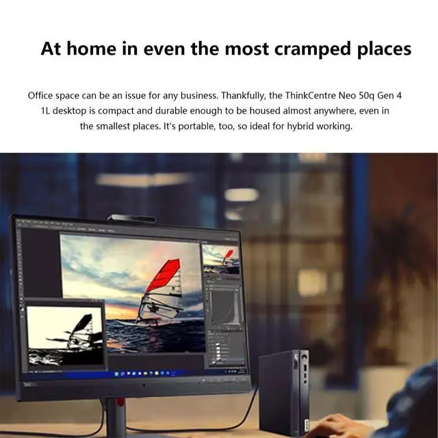 Alt view image 4 of 7 - Lenovo ThinkCentre neo 50q Business MFF Desktop, Intel Core i5 13420H, 8GB RAM, 512GB SSD, Support 2-Monitor 4K, DP, HDMI, Type-C, Wired KB & Mouse, Wi-Fi 6, Windows 11 Pro, w/Bundle