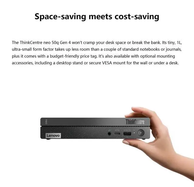 Alt view image 7 of 7 - Lenovo ThinkCentre neo 50q Business MFF Desktop, Intel Core i5 13420H, 8GB RAM, 512GB SSD, Support 2-Monitor 4K, DP, HDMI, Type-C, Wired KB & Mouse, Wi-Fi 6, Windows 11 Pro, w/Bundle