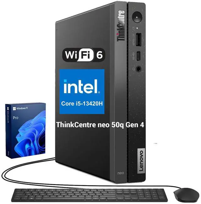 Main image of Lenovo ThinkCentre neo 50q Business MFF Desktop, Intel Core i5 13420H, 8GB RAM, 512GB SSD, DP, HDMI, Type-C, Wired KB & Mouse, Wi-Fi 6, Windows 11 Pro