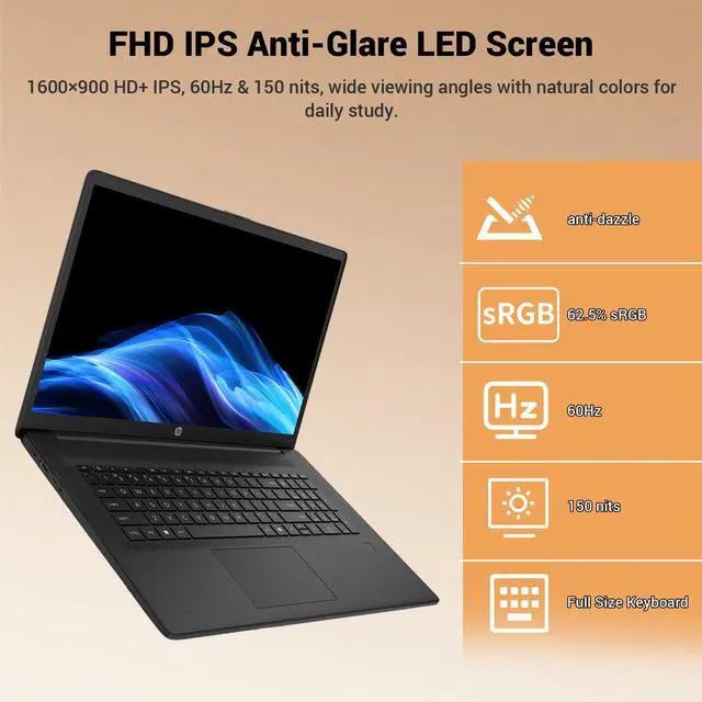 Alt view image 4 of 7 - HP 17.3" HD+ Laptop for Students & Remote Office Workers, Intel Core 5 120U 10-Core Processor up to 5.0 GHz, 32GB RAM, 2TB SSD, Webcam Shutter, Numeric Keypad, Wi-Fi 6, Black, w/PCO Laptop Cooler