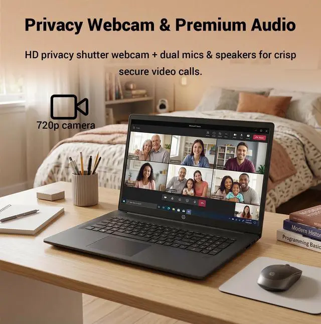 Alt view image 7 of 7 - HP 17.3" HD+ Laptop for Students & Remote Office Workers, Intel Core 5 120U 10-Core Processor up to 5.0 GHz, 32GB RAM, 2TB SSD, Webcam Shutter, Numeric Keypad, Wi-Fi 6, Black, w/PCO Laptop Cooler