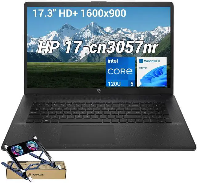 Main image of HP 17.3" HD+ Laptop for Students & Remote Office Workers, Intel Core 5 120U 10-Core Processor up to 5.0 GHz, 32GB RAM, 2TB SSD, Webcam Shutter, Numeric Keypad, Wi-Fi 6, Black, w/PCO Laptop Cooler
