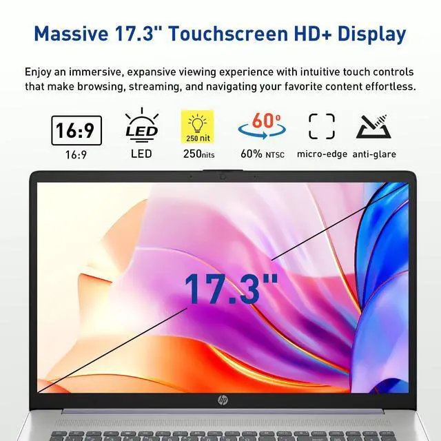 Alt view image 3 of 7 - HP 17.3" Touchscreen Laptop w/Microsoft 365, 8GB RAM, 128GB SSD, Webcam w/Shutter, Fingerprint Reader, Backlit Keyboard, Microsoft Copilot Key, Intel Quad-Core CPU, Win11, Lavender