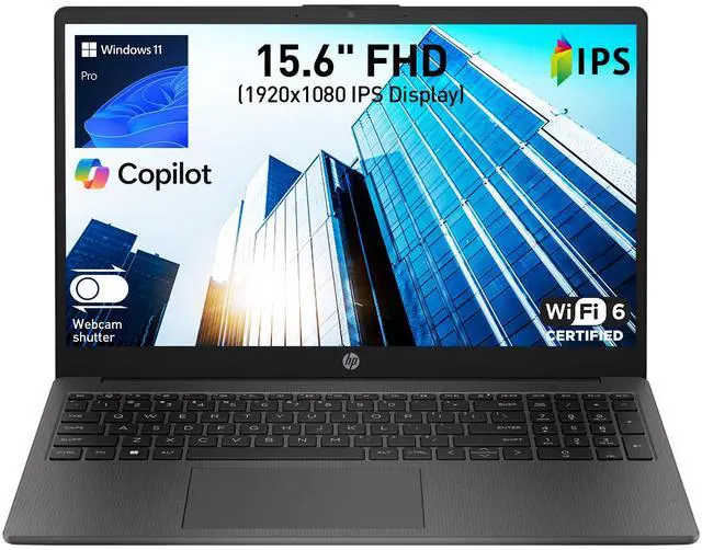 Main image of HP 255 G10 Business Laptop 15.6" FHD Laptop, AMD Ryzen 3 7330U, 8GB RAM, 512GB SSD, Webcam w/ shutter, Numeric Keypad, Microsoft Copilot, HDMI, Wi-Fi 6, Windows 11 Pro, Dark Ash Silver