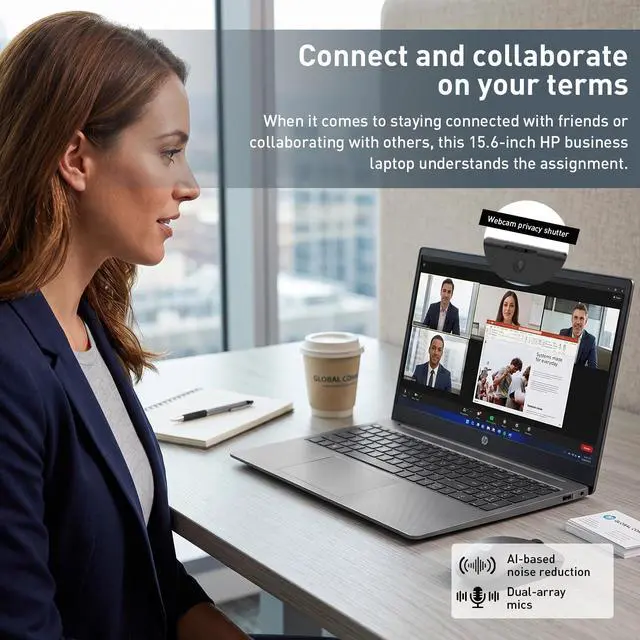 Alt view image 4 of 7 - HP 255 G10 Business Laptop 15.6" FHD Laptop, AMD Ryzen 3 7330U, 8GB RAM, 512GB SSD, Webcam w/ shutter, Numeric Keypad, Microsoft Copilot, HDMI, Wi-Fi 6, Windows 11 Pro, Dark Ash Silver