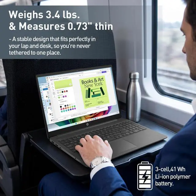 Alt view image 6 of 7 - HP 255 G10 Business Laptop 15.6" FHD Laptop, AMD Ryzen 3 7330U, 8GB RAM, 512GB SSD, Webcam w/ shutter, Numeric Keypad, Microsoft Copilot, HDMI, Wi-Fi 6, Windows 11 Pro, Dark Ash Silver
