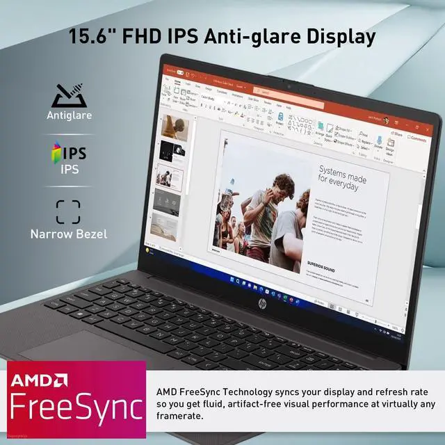 Alt view image 3 of 7 - HP 255 G10 Business Laptop 15.6" FHD Laptop, AMD Ryzen 3 7330U, 8GB RAM, 512GB SSD, Webcam w/ shutter, Numeric Keypad, Microsoft Copilot, HDMI, Wi-Fi 6, Windows 11 Pro, Dark Ash Silver