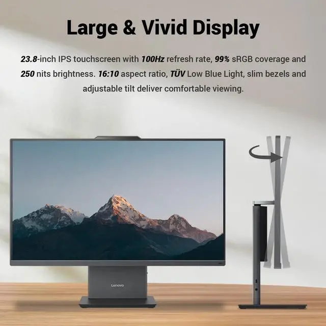 Alt view image 4 of 7 - Lenovo ThinkCentre neo 50a Business All-in-One, 23.8" FHD 100Hz Display, AMD Ryzen 5 220, 16GB DDR5 RAM, 1TB PCIe M.2 SSD, Wi-Fi 6, Windows 11 Pro, Black, w/Bundle