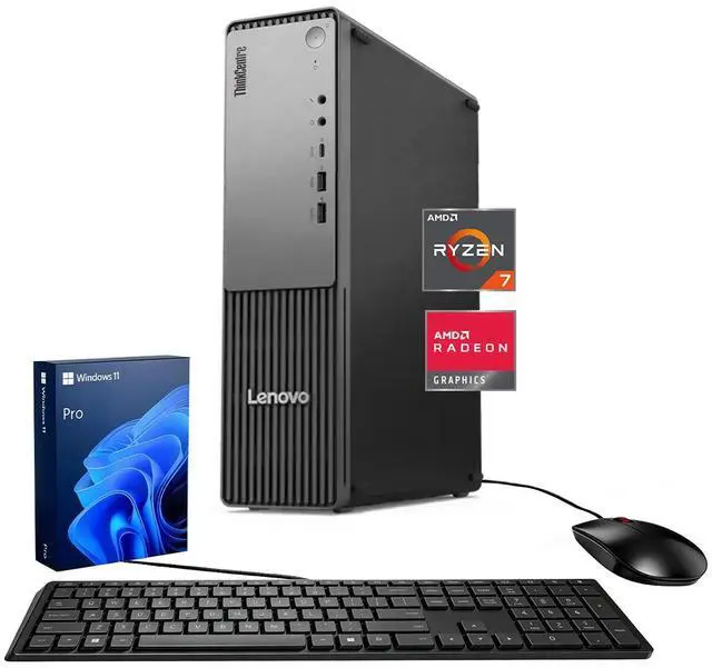 Main image of Lenovo ThinkCentre neo 55s Business SFF Desktop, AMD Ryzen 7 250, 16GB DDR5 RAM, 512GB PCIe M.2 SSD, Wi-Fi 5, Windows 11 Pro, Black, w/Bundle