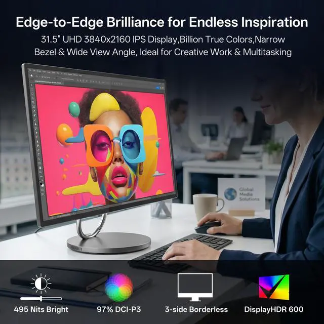 Alt view image 5 of 7 - Lenovo Yoga AIO 32i Premium All-in-One, 31.5" UHD Display, Intel Core Ultra 7 258V, NVIDIA GeForce RTX 4050, 32GB RAM, 1TB PCIe M.2 SSD, Wi-Fi 7, Windows 11 Pro, Grey, w/Bundle