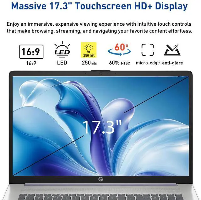Alt view image 3 of 7 - HP 17 Laptop, 17.3" HD+ Touchscreen, Intel N-Series N100, 16GB RAM, 128GB eMMC + 1TB PCIe M.2 SSD, Wi-Fi 6, Windows 11 Home, Blue