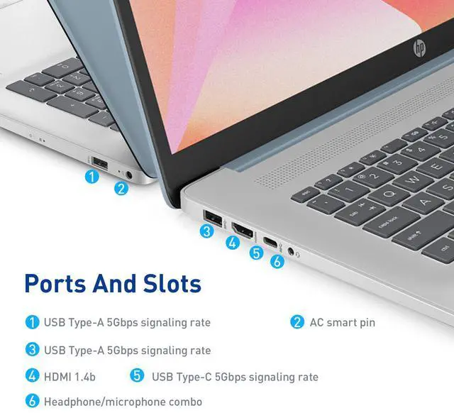 Alt view image 5 of 7 - HP 17 Laptop, 17.3" HD+ Touchscreen, Intel N-Series N100, 16GB RAM, 128GB eMMC + 1TB PCIe M.2 SSD, Wi-Fi 6, Windows 11 Home, Blue
