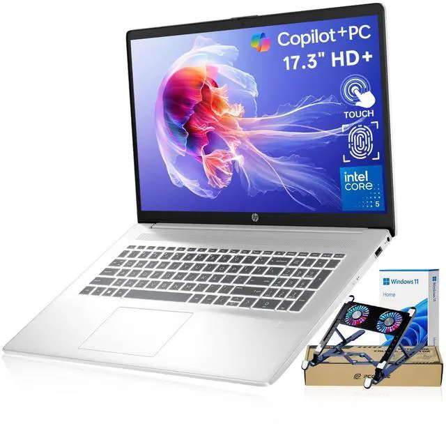 Main image of HP 17t Premium Laptop, 17.3" HD+ Touchscreen, Intel Core 5 120U, 32GB RAM, 2TB SSD, Wi-Fi 6, Windows 11 Home, Silver, w/Bundle