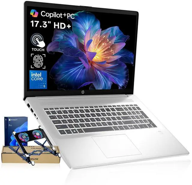 Main image of HP 17t Premium Business Laptop, 17.3" HD+ Touchscreen, Intel Core 5 120U, 32GB RAM, 1TB SSD, Wi-Fi 6, Windows 11 Pro, Silver, w/Bundle