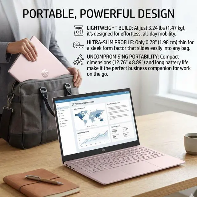 Alt view image 5 of 7 - HP 14 Laptop, 14" HD Screen, Intel N-Series N150, 4GB RAM, 128GB eMMC, Wi-Fi 6, Windows 11 Home, Pink