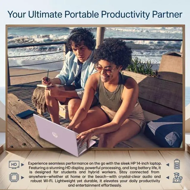 Alt view image 6 of 7 - HP 14 Laptop, 14" HD Screen, Intel N-Series N150, 4GB RAM, 128GB eMMC, Wi-Fi 6, Windows 11 Home, Pink