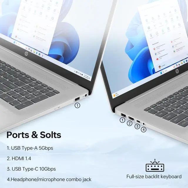 Alt view image 6 of 7 - HP 17t Premium Business Laptop, 17.3" HD+ Touchscreen, Intel Core Ultra 5 225U, 16GB DDR5 RAM, 2TB SSD, Fingerprint Reader, Webcam, Wi-Fi 6, Windows 11 Pro, Silver