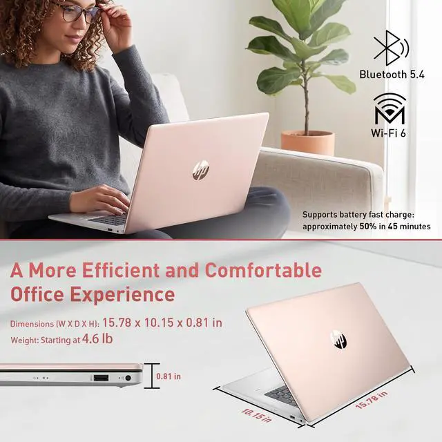 Alt view image 6 of 6 - HP 17.3" Touchscreen HD+ Business Laptop, Intel Core i7-1355U, 16GB RAM, 512GB SSD, Fingerprint Reader, Backlit Keyboard, Wi-Fi 6, Windows 11 Pro, Rose, w/PCO Bundle