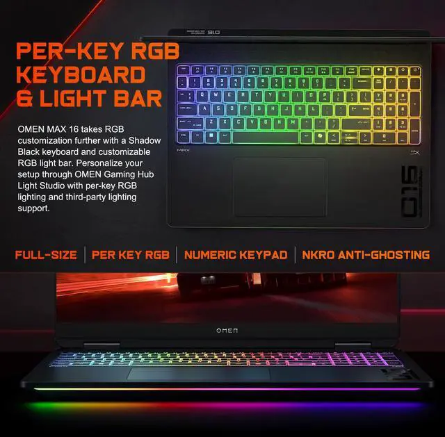 Alt view image 7 of 7 - HP Omen MAX 16 Gaming Laptop, 16" WQXGA 240Hz 500nits Screen, AMD Ryzen AI 9 HX 375, NVIDIA GeForce RTX 5070 Ti, 16GB DDR5 RAM, 1TB SSD, Per-Key RGB Backlit KB, Wi-Fi 7, Windows 11 Home, Black