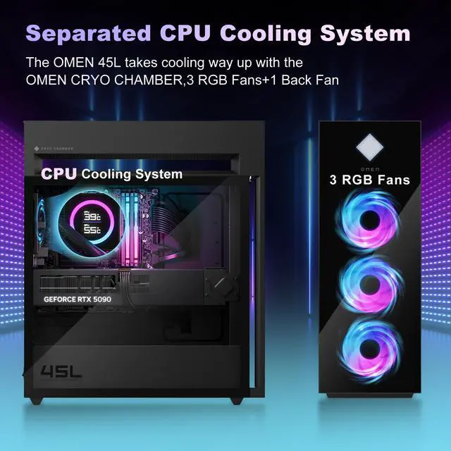 Alt view image 4 of 7 - HP Omen 45L Gaming Desktop, Intel Core Ultra 9 285K, NVIDIA GeForce RTX 5090, 128GB DDR5 RAM, 4TB PCIe M.2 SSD + 4TB SSD, Light Studio, Wi-Fi 6E, AI Ready, Windows 11 Pro, Black