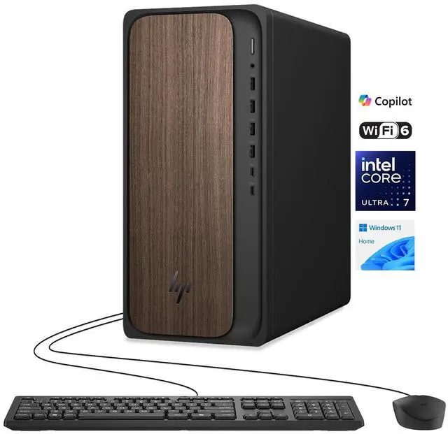 Main image of HP OmniDesk M03 Premium Tower Desktop, Intel Core Ultra 7 265, 16GB DDR5 UDIMM, 512GB SSD, Wi-Fi 6, Windows 11 Home, Black