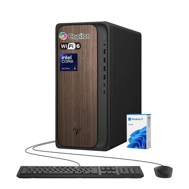Main image of HP OmniDesk Premium AI Desktop, Intel Core Ultra 5 225, 16GB DDR5 UDIMM, 512GB SSD, Wi-Fi 6, Windows 11 Home, Black