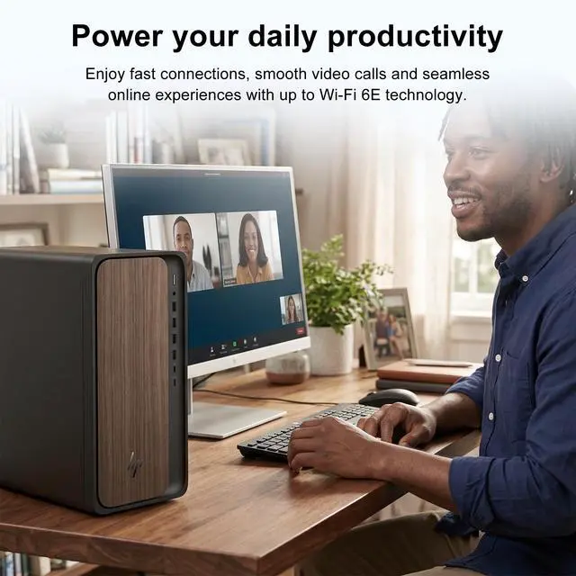 Alt view image 5 of 7 - HP OmniDesk Premium AI Desktop, Intel Core Ultra 5 225, 16GB DDR5 UDIMM, 512GB SSD, Wi-Fi 6, Windows 11 Home, Black