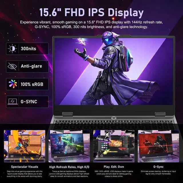 Alt view image 4 of 6 - LENOVO LOQ Gaming Laptop, 15.6" FHD 144Hz, Intel Core i7-13650HX, NVIDIA GeForce RTX 5060, 16GB RAM, 1TB SSD, Wi-Fi 6, Backlit Keyboard, Windows 11 Home, Grey