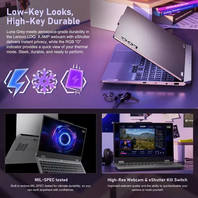 Alt view image 5 of 6 - LENOVO LOQ Gaming Laptop, 15.6" FHD 144Hz, Intel Core i7-13650HX, NVIDIA GeForce RTX 5060, 16GB RAM, 1TB SSD, Wi-Fi 6, Backlit Keyboard, Windows 11 Home, Grey