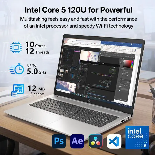Alt view image 3 of 7 - HP Essential 17t-cn400 Premium AI Laptop, 17.3" Touchscreen, Intel Core 5 120U, 64GB RAM, 1TB SSD, Wi-Fi 6, Fingerprint Reader, Windows 11 Pro, Silver