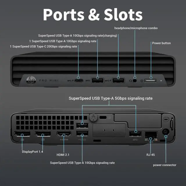 Alt view image 5 of 7 - HP ProDesk 400 G9 Business MFF Desktop, Intel Core i3-13100T, 8GB DDR4 RAM, 512GB SSD, Wi-Fi 6, Windows 11 Pro, Black
