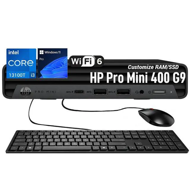 Main image of HP ProDesk 400 G9 Business MFF Desktop, Intel Core i3-13100T, 8GB DDR4 RAM, 512GB SSD, Wi-Fi 6, Windows 11 Pro, Black