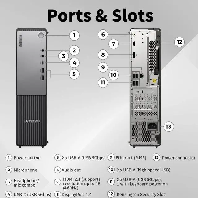 Alt view image 7 of 7 - Lenovo ThinkCentre neo 55s Gen 6 Business SFF Desktop, AMD Ryzen 5 220, 16GB DDR5 RAM, 2TB SSD, Wi-Fi 7, Windows 11 Pro, Black