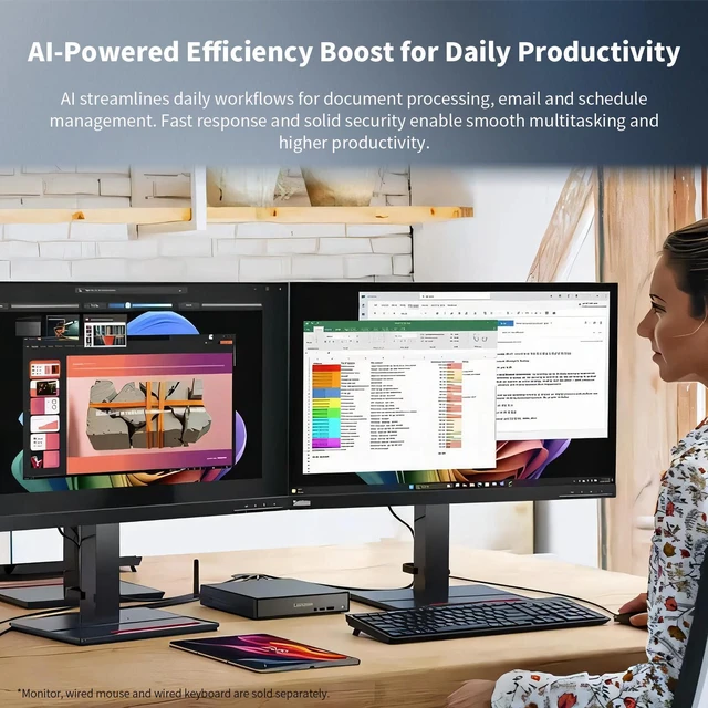 Alt view image 3 of 7 - Lenovo ThinkCentre neo 55q Gen 6 Business MFF Desktop, AMD Ryzen AI 5 330, 16GB DDR5 RAM, 1TB SSD, Wi-Fi 6, Windows 11 Pro, Black